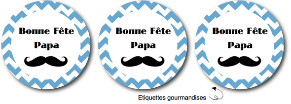 free printable etiquettes fête des pères moustache chevron bleu toppers cupcakes rond