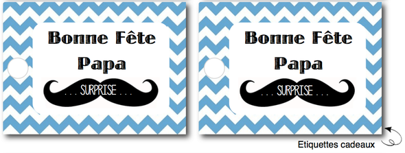 free printable etiquettes fête des pères moustache chevron bleu cadeaux suprise gift present