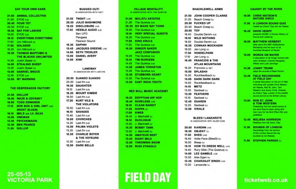 Field Day set times