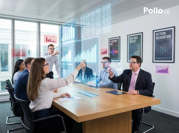 Eine Konferenz mit Augmented Reality Tools, Charts und Fakten in der Bewertung