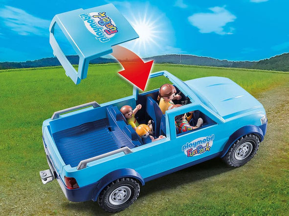 Besonderheiten im Playmobil Paket 9502 ist ein Pick-Up mit abnehmbarem Dach enthalten.