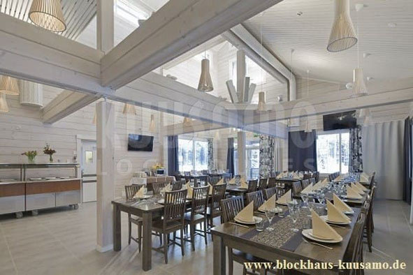 Blockhaushotel - Restaurant - Eine gute Planung ist die halbe Miete - Hotel im Blockhaus, Holzhaus, Blockhausbau - Komfortables Blockhaus von Innen - Maßgeschneidertes Holzhaus in massiver Blockbauweise - Neubau - Immobilie 