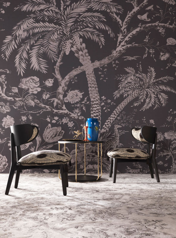 Shah armchair designed by Luca Tornaghi for Etro Home, compact seating defined by a curved wooden structure and a central upholstered cushion expressing an ornamental and symbolic presence