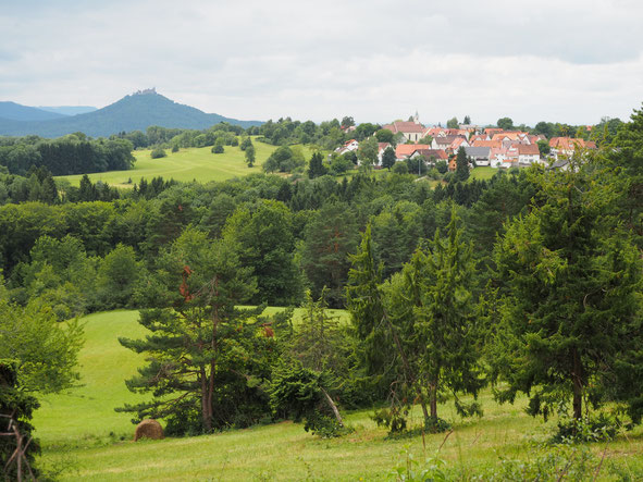 Blick über die Beurener Heide nach Beuren und zur Burg Hohenzollern