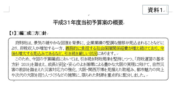 図②：【資料1】　平成31年度当初予算案の概要から引用