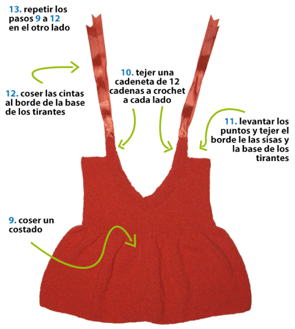 Cómo tejer un vestido con cintas como tirantes en dos agujas o palitos