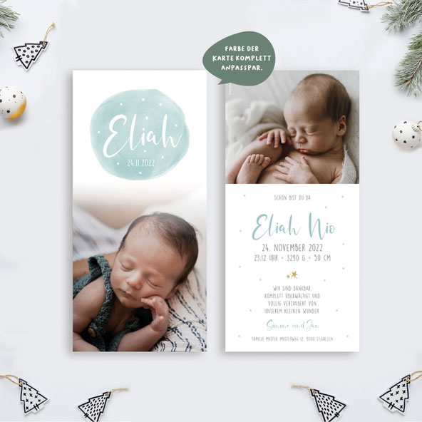 Weihnachtskarte Baby Geburtskarte Baby mit Weihnachstmotiv Babykarte kartendings.ch Schweiz