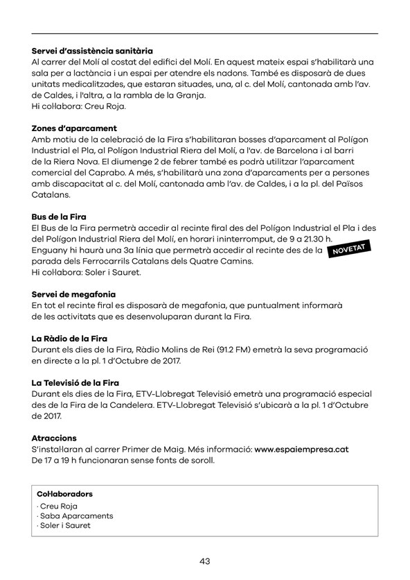 Programa de la Fira de la Candelera en Molins de Rei