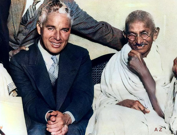  1931 : Gandhi with Charlie Chaplin in London.Image rendition by Anthony Zois