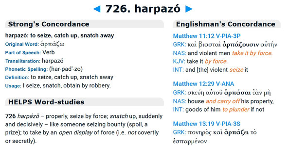 726 Strong harpazo Entrückung Gemeinde, Entrückung