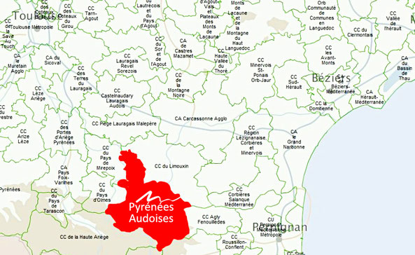 carte des communautés de communes de l'Occitanie - CC Pyrénées Audoises