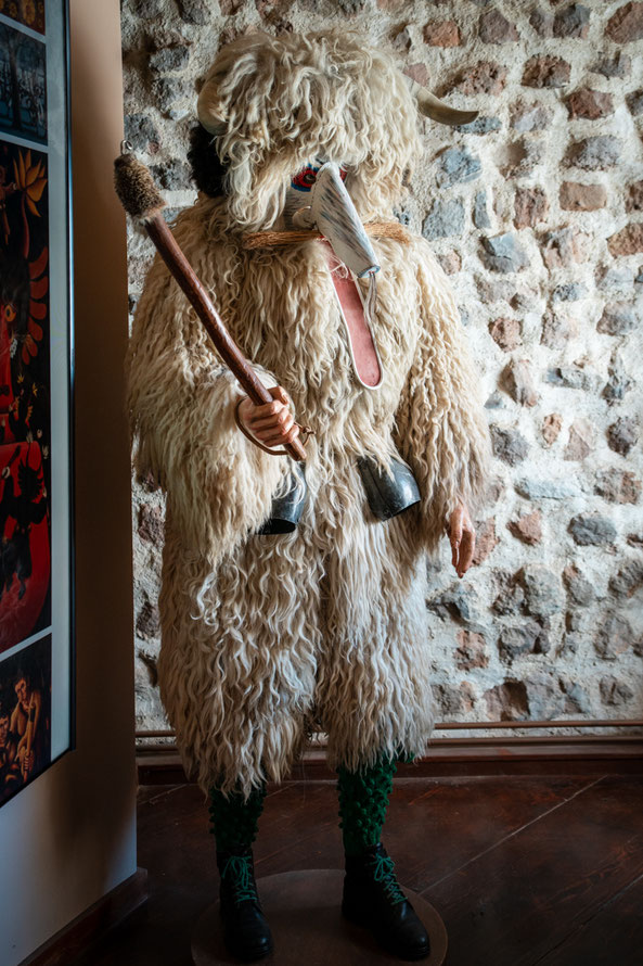 Das Kurenthaus informiert über das Brauchtumsfestival "Kurentovanje", Kostüme und Masken können dort und auch in einer eigenen Ausstellung in der Burg besichtigt werden