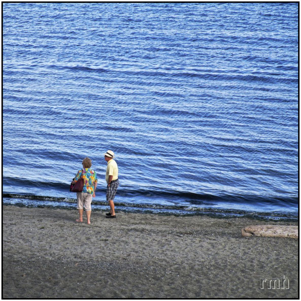 Retirees on the beach, Victoria, B.C., Canada