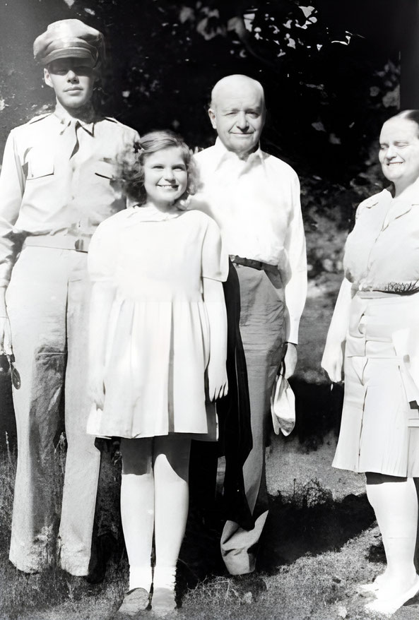 Harry ( in uniform ) visiting his uncle & aunt - Simeon & Elizabeth Chapin. The young girl is unknown. Image enhanced by Anthony Zois.