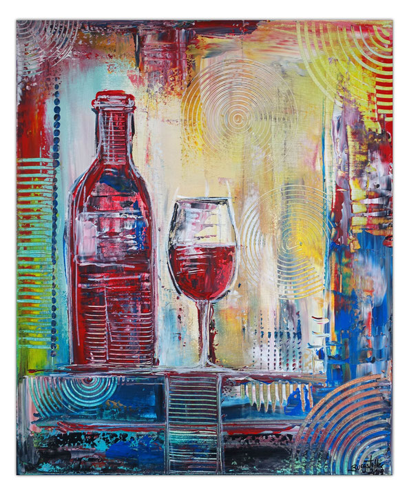 Weinglas Flasche abstrakte Malerei Gläser Rotwein Acrylbild Wandbild 50x60