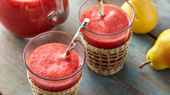 Raspberry, pear and strawberry juice