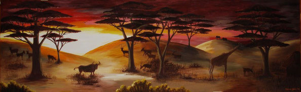 Afrikanische Landschaft - Holzbrett - ca. 2 Meter breit 