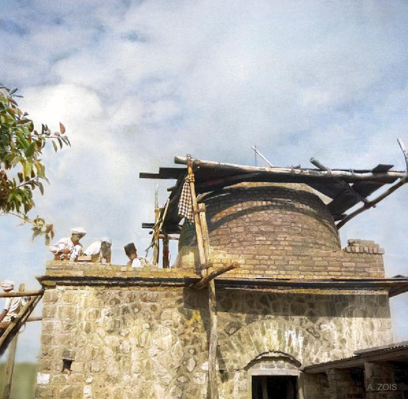 August, 1938 - Tomb construction. Image colourized by Anthony Zois