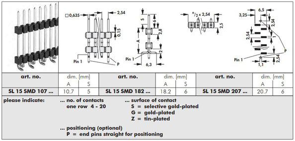 SL 15 SMD   表面実装用ピンヘッダ 2.54mmピッチ 基板対基板用