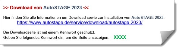 Downloadlink aus der E-Mail zur Auslieferung von AutoSTAGE 2022