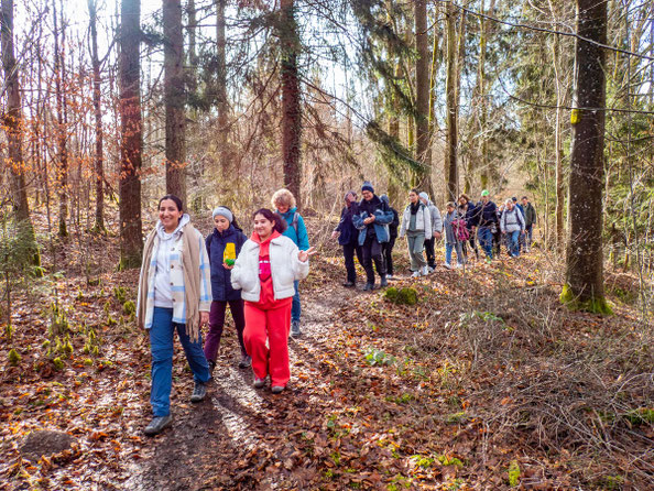 Wanderung im Bottwartal mit dem Integrationsprojekt Wanderglück – bunte Gruppe wandert gemeinsam durch den Hardtwald und erlebt Integration in der Natur