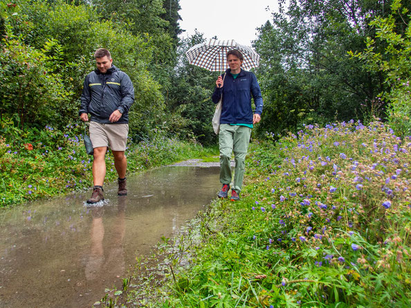 Rundwanderung am Grüntensee: Teilnehmende des Integrationsprojekts Wanderglück genießen die gemeinsame Rundwanderung am malerischen Grüntensee im Allgäu, erleben Natur und Gemeinschaft trotz Regen und entdecken die Vielfalt der Landschaft