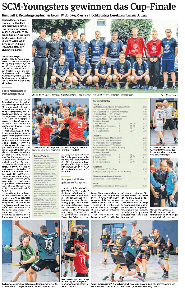 SCM-Youngsters gewinnen das Cup-Finale ( Volksstimme 27.08.2014 S.11 - T. Köpke)