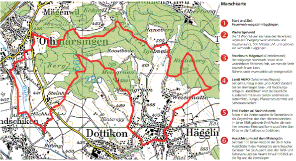 Wanderkarte Feuerwehrmarsch 2014 in Hägglingen