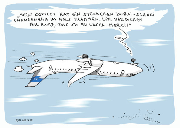 Cartoon von H. Mercker zum Thema Flugzeug und Fliegen