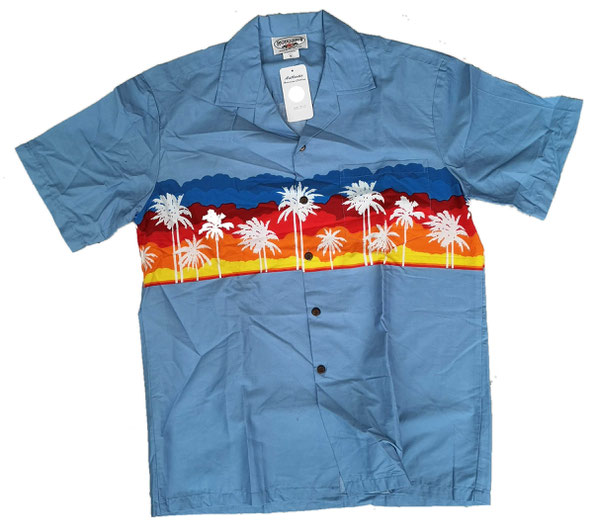 HawaiiHemd blau mit Palmen Borde