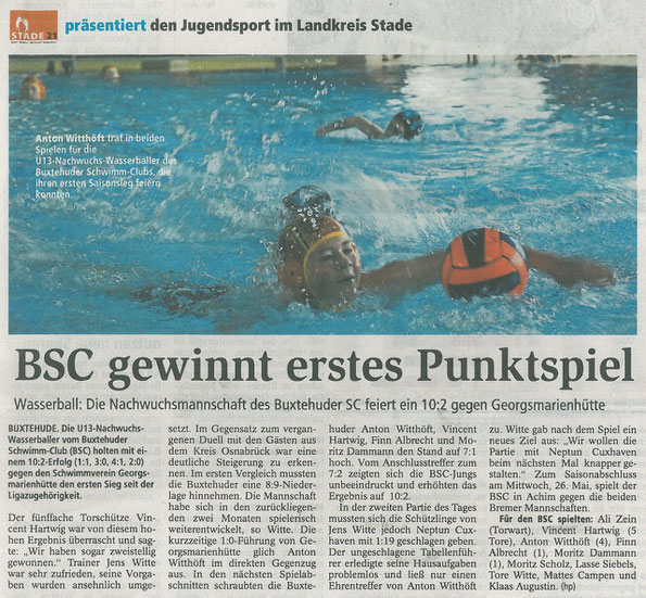 Buxtehuder Tageblatt vom 17.04.2013, BSC U13 gewinnt erstes Punktspiel