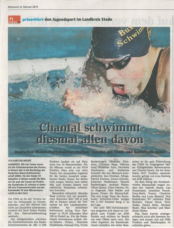 Chantal schwimmt diesmal allen davon Buxtehuder Tageblatt vom 06.02.2013