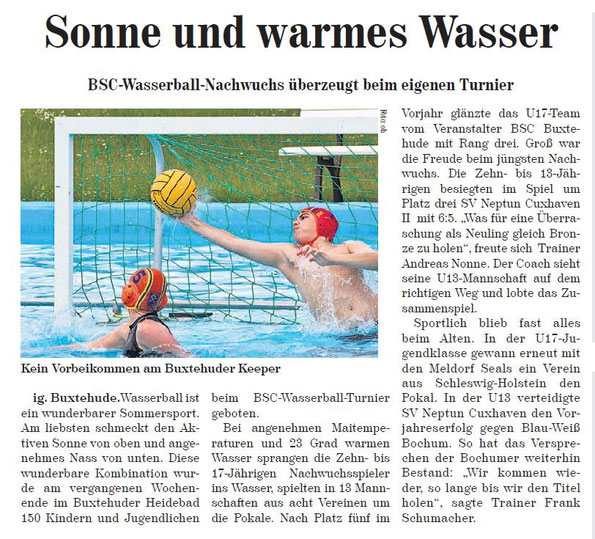 BSC-Wasserball-Nachwuchs überzeugt beim eigenen Turnier, Neue Buxtehuder Wochenblatt vom 18.05.2013