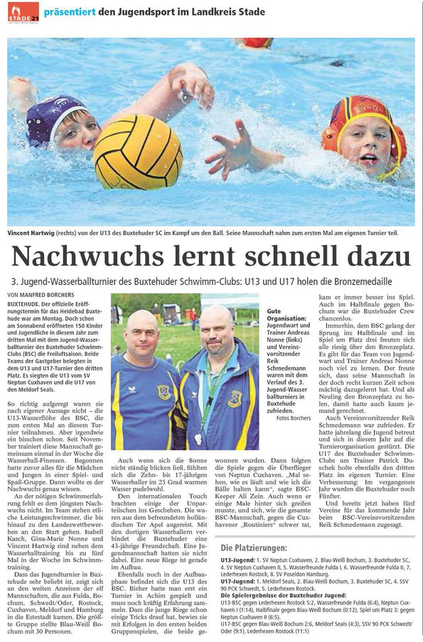 Wasserball: Nachwuchs lernt schnell dazu. Buxtehuder Tageblatt vom 15.05.2013