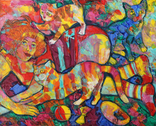 Katzen, 100 x 80 cm