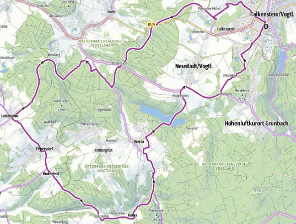 Karte zur Wanderung zur Frühlingsradtour im Vogtland, 11.04.2021