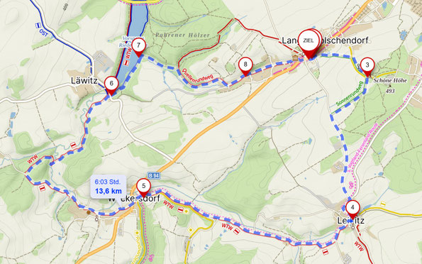 Karte zur Wanderung bei Zeulenroda, im thüringer Vogtland, 25.04. 2026 von W. Roth