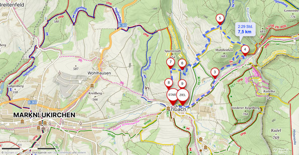 Karte zur Wanderung bei Erlbach, 05.11.2025