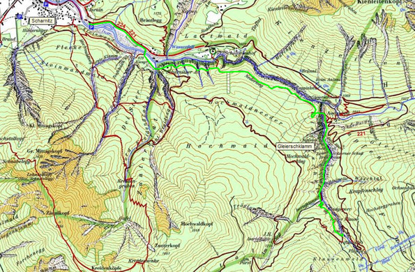 Übersichtskarte zur Wanderung durch die Gleierschklamm im Juli 2022