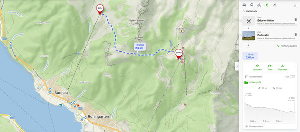 Karte zur Wanderung:  Hoch über dem Achensee,  eine Wanderung zur Dalfazalm und zum Dalfazer Wasserfall, 29.06.2023 