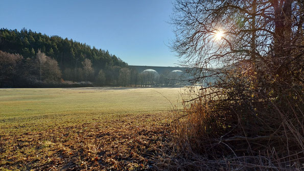 Die Autobahnbrücke im Tal der Göltzsch bei Weißensand, 19.12.2020 (Foto: R. Dietzsch)