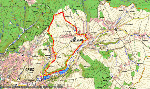 Karte zur Wanderung zur Raasdorfer Höhe (413m), 01.03.2023