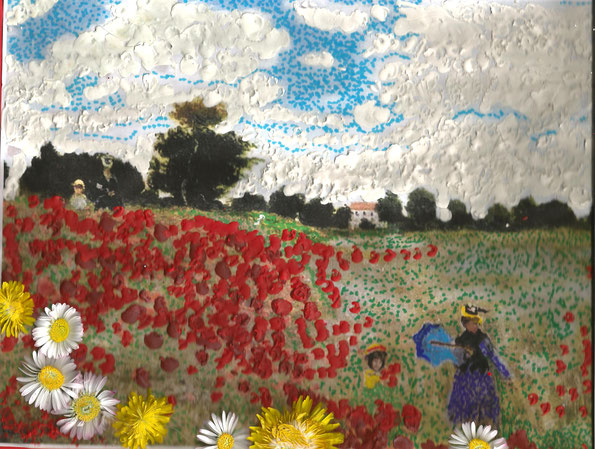 Passeggiata tra i campi (Monet) - reinterpretato e personalizzato graficamente con l'aiuto della mamma- vedi prevalenza il colore rosso