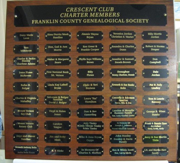 FCGS Crescent Club Charter Members Plaque, 2018