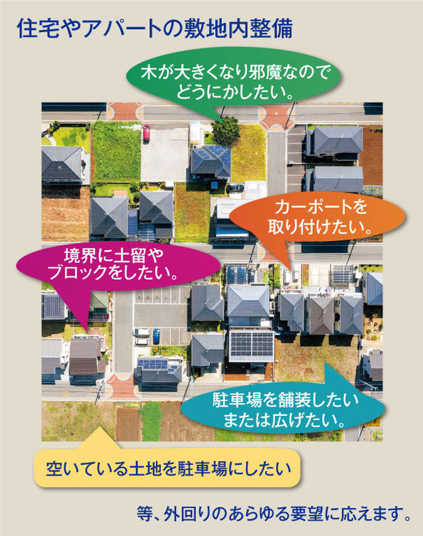 住宅やアパートの敷地内整備・駐車場の舗装化