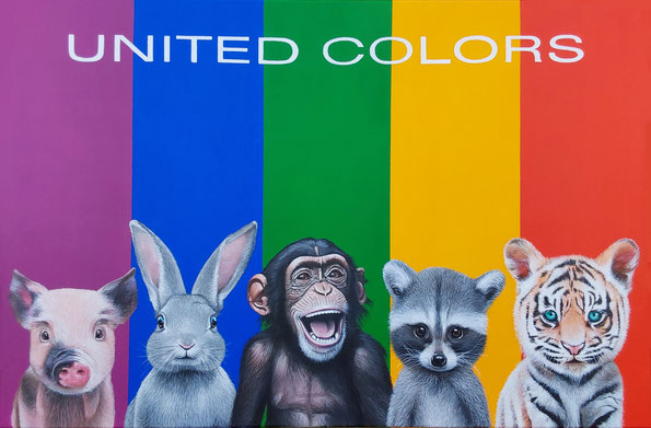 painting, peinture contemporaine, colors, fun, animals, Benetton, tolérance