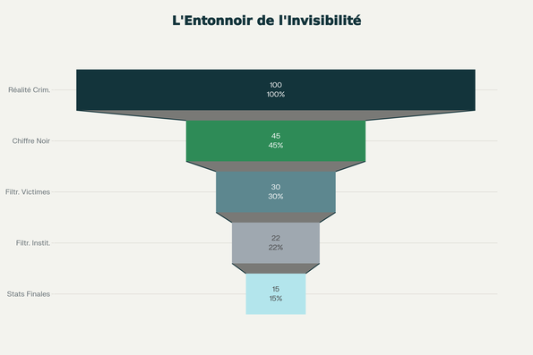 Représentation schématique de la perte progressive d'information entre la réalité des agressions et les chiffres officiels