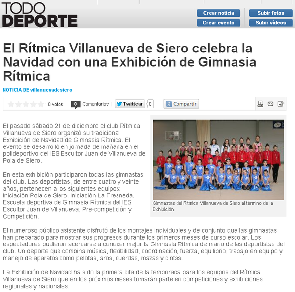 Exhibición de Navidad Rítmica Villanueva de Siero. Noticia en TodoDeporte (El Comercio)