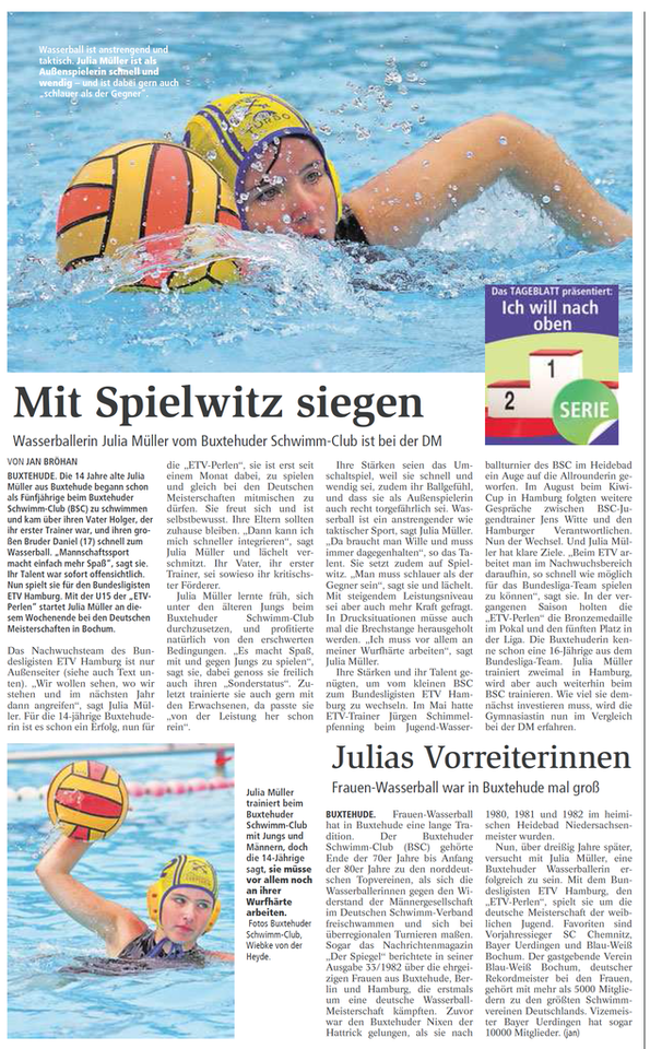 Wasserballerin Julia Müller vom Buxtehuder Schwimm􀃦Club ist bei der DM