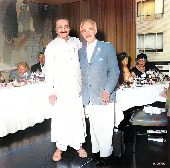  Meher Baba with Harry Florsheim in Lonchamps Restaurant, New York, 22nd July 1956. Image rendition by Anthony Zois.